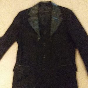 YAMAMOTO Mens Leather and Wool TopCoat/Tux
